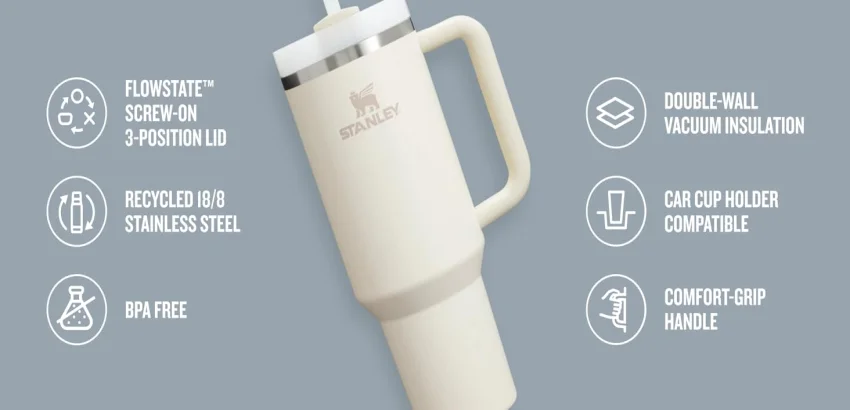 Stanley Quencher H2.0 Tumbler with Handle & Straw 30 oz - Ideal for Travel (Best Price)